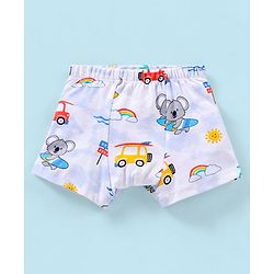 Babyhug 100% Cotton Knit Striped Trunks Car Print Pack of 3 - Blue & White