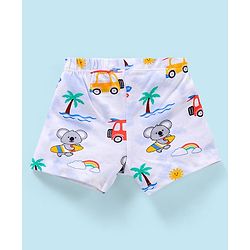 Babyhug 100% Cotton Knit Striped Trunks Car Print Pack of 3 - Blue & White