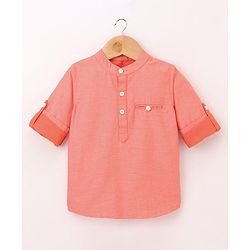 Babyhug 100% Cotton Full Sleeves Solid Color Kurta Style Shirt - Orange