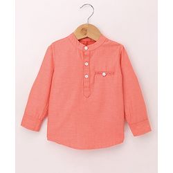 Babyhug 100% Cotton Full Sleeves Solid Color Kurta Style Shirt - Orange