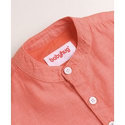 Babyhug 100% Cotton Full Sleeves Solid Color Kurta Style Shirt - Orange