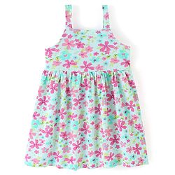 Babyhug 100% Cotton Knit Sleeveless Frocks with Bow Applique Stripes & Floral Print Pack of 2 - Pink & Mint
