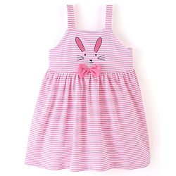 Babyhug 100% Cotton Knit Sleeveless Frocks with Bow Applique Stripes & Floral Print Pack of 2 - Pink & Mint