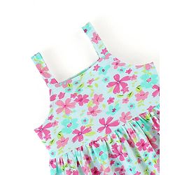 Babyhug 100% Cotton Knit Sleeveless Frocks with Bow Applique Stripes & Floral Print Pack of 2 - Pink & Mint