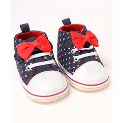 Cute Walk by Babyhug Slip On Booties with Bow Applique & Polka Dots Print - Blue