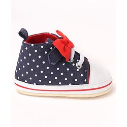Cute Walk by Babyhug Slip On Booties with Bow Applique & Polka Dots Print - Blue