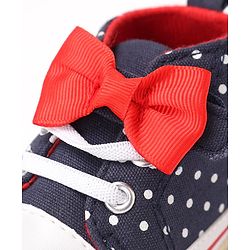 Cute Walk by Babyhug Slip On Booties with Bow Applique & Polka Dots Print - Blue