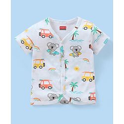 Babyhug 100% Cotton Half Sleeves Vests Stripes & Koala Print Pack of 3 - Light Yellow Sky Blue & Orange