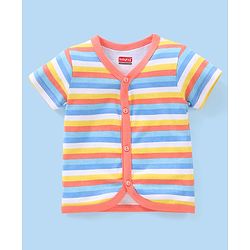 Babyhug 100% Cotton Half Sleeves Vests Stripes & Koala Print Pack of 3 - Light Yellow Sky Blue & Orange