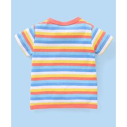 Babyhug 100% Cotton Half Sleeves Vests Stripes & Koala Print Pack of 3 - Light Yellow Sky Blue & Orange