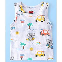 Babyhug 100% Cotton Sleeveless Beach Printed & Stripe Sando Pack of 3 - Multicolour