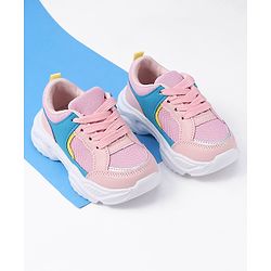 Cute Walk by Babyhug Color Block Sneakers with Velcro Closure - Pink