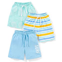 Babyhug Cotton  Mid Thigh Length Shorts Striped Pack of 3 - Blue