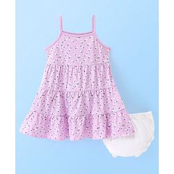 Babyhug 100% Cotton Knit Singlet Sleeves Frock & Bloomer With Floral Print - Lilac