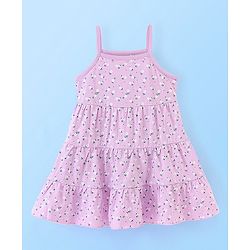 Babyhug 100% Cotton Knit Singlet Sleeves Frock & Bloomer With Floral Print - Lilac