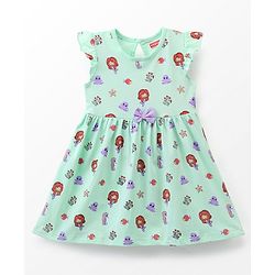 Babyhug 100% Cotton Knit Short Sleeves Floral Printed Frock with Bloomer and Bow Applique - Mint Green