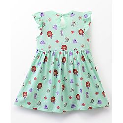 Babyhug 100% Cotton Knit Short Sleeves Floral Printed Frock with Bloomer and Bow Applique - Mint Green