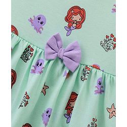 Babyhug 100% Cotton Knit Short Sleeves Floral Printed Frock with Bloomer and Bow Applique - Mint Green