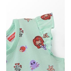 Babyhug 100% Cotton Knit Short Sleeves Floral Printed Frock with Bloomer and Bow Applique - Mint Green