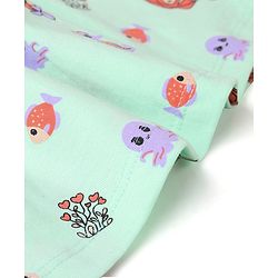 Babyhug 100% Cotton Knit Short Sleeves Floral Printed Frock with Bloomer and Bow Applique - Mint Green