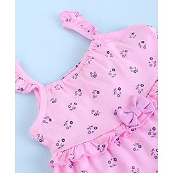 Babyhug 100% Cotton Knit Sleeveless Frock Floral Print with Bow Applique - Pink