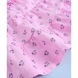 Babyhug 100% Cotton Knit Sleeveless Frock Floral Print with Bow Applique - Pink