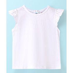Babyhug 100% Cotton Knit Floral Print Frock with Frill Sleeves Inner Tee - Peach & White