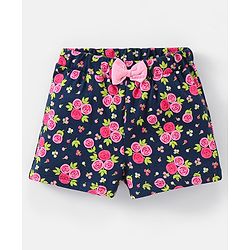 Babyhug 100% Cotton Sleeveless Frilled Top & Shorts Set Floral Print - Pink & Navy