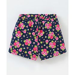 Babyhug 100% Cotton Sleeveless Frilled Top & Shorts Set Floral Print - Pink & Navy