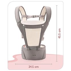 Babyhug Imperial 5-in-1 Baby Carrier with Hip Seat: Front, back & hip carrying positions, Adjustable head support, Padded straps, Breathable fabric, Pressure-relieving waist belt, Side storage pockets, Supports up to 15kg- Grey