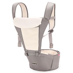 Babyhug Imperial 5-in-1 Baby Carrier with Hip Seat: Front, back & hip carrying positions, Adjustable head support, Padded straps, Breathable fabric, Pressure-relieving waist belt, Side storage pockets, Supports up to 15kg- Grey