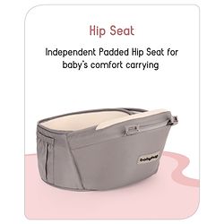 Babyhug Imperial 5-in-1 Baby Carrier with Hip Seat: Front, back & hip carrying positions, Adjustable head support, Padded straps, Breathable fabric, Pressure-relieving waist belt, Side storage pockets, Supports up to 15kg- Grey