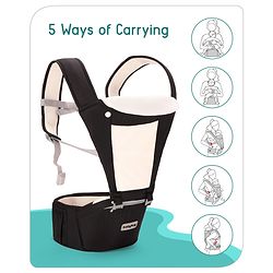 Babyhug Imperial 5-in-1 Baby Carrier with Hip Seat: Front, back & hip carrying positions, Adjustable head support, Padded straps, Breathable fabric, Pressure-relieving waist belt, Side storage pockets, Supports up to 15kg- Grey