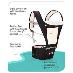 Babyhug Imperial 5-in-1 Baby Carrier with Hip Seat: Front, back & hip carrying positions, Adjustable head support, Padded straps, Breathable fabric, Pressure-relieving waist belt, Side storage pockets, Supports up to 15kg- Grey