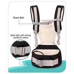 Babyhug Imperial 5-in-1 Baby Carrier with Hip Seat: Front, back & hip carrying positions, Adjustable head support, Padded straps, Breathable fabric, Pressure-relieving waist belt, Side storage pockets, Supports up to 15kg- Grey