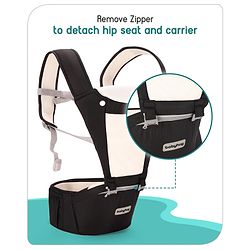 Babyhug Imperial 5-in-1 Baby Carrier with Hip Seat: Front, back & hip carrying positions, Adjustable head support, Padded straps, Breathable fabric, Pressure-relieving waist belt, Side storage pockets, Supports up to 15kg- Grey