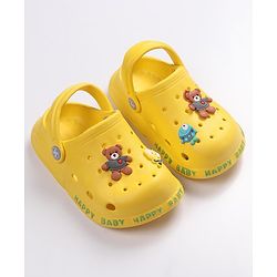 Cute Walk by Babyhug Teddy Applique Clogs with Back Strap - Yellow