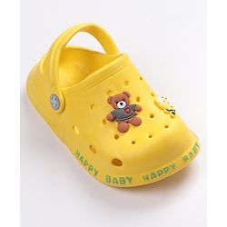 Cute Walk by Babyhug Teddy Applique Clogs with Back Strap - Yellow