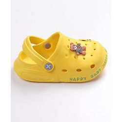 Cute Walk by Babyhug Teddy Applique Clogs with Back Strap - Yellow