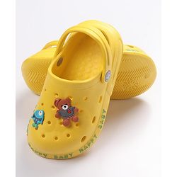 Cute Walk by Babyhug Teddy Applique Clogs with Back Strap - Yellow