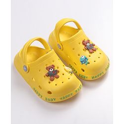 Cute Walk by Babyhug Teddy Applique Clogs with Back Strap - Yellow