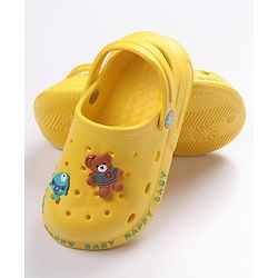 Cute Walk by Babyhug Teddy Applique Clogs with Back Strap - Yellow