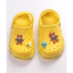 Cute Walk by Babyhug Teddy Applique Clogs with Back Strap - Yellow