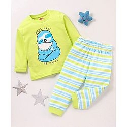 Babyhug Cotton Knit Full Sleeves Night Suit Sloth Print - Green