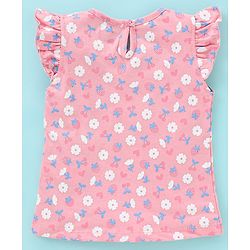 Babyhug 100% Cotton Frill Sleeves Tee With Floral & Strawberry Graphics Pack of 3- Blue & Pink