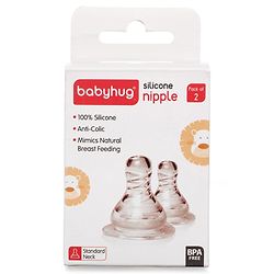 Babyhug Transparent Medium Flow 100% Silicone Nipple - Pack of 2