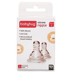 Babyhug Transparent Medium Flow 100% Silicone Nipple - Pack of 2