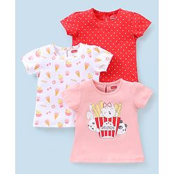 Babyhug 100% Cotton Half Sleeves T-Shirts Polka Dots Printed Pack of 3 - Pink & White