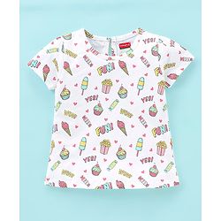 Babyhug 100% Cotton Half Sleeves Tee With Ice Cream & Hearts Graphics Pack of 3- Pink & Purple