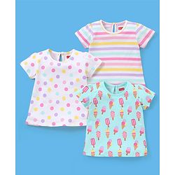 Babyhug 100% Cotton Knit Half Sleeves Graphics Detailing Tees Pack of 3 - White & Green